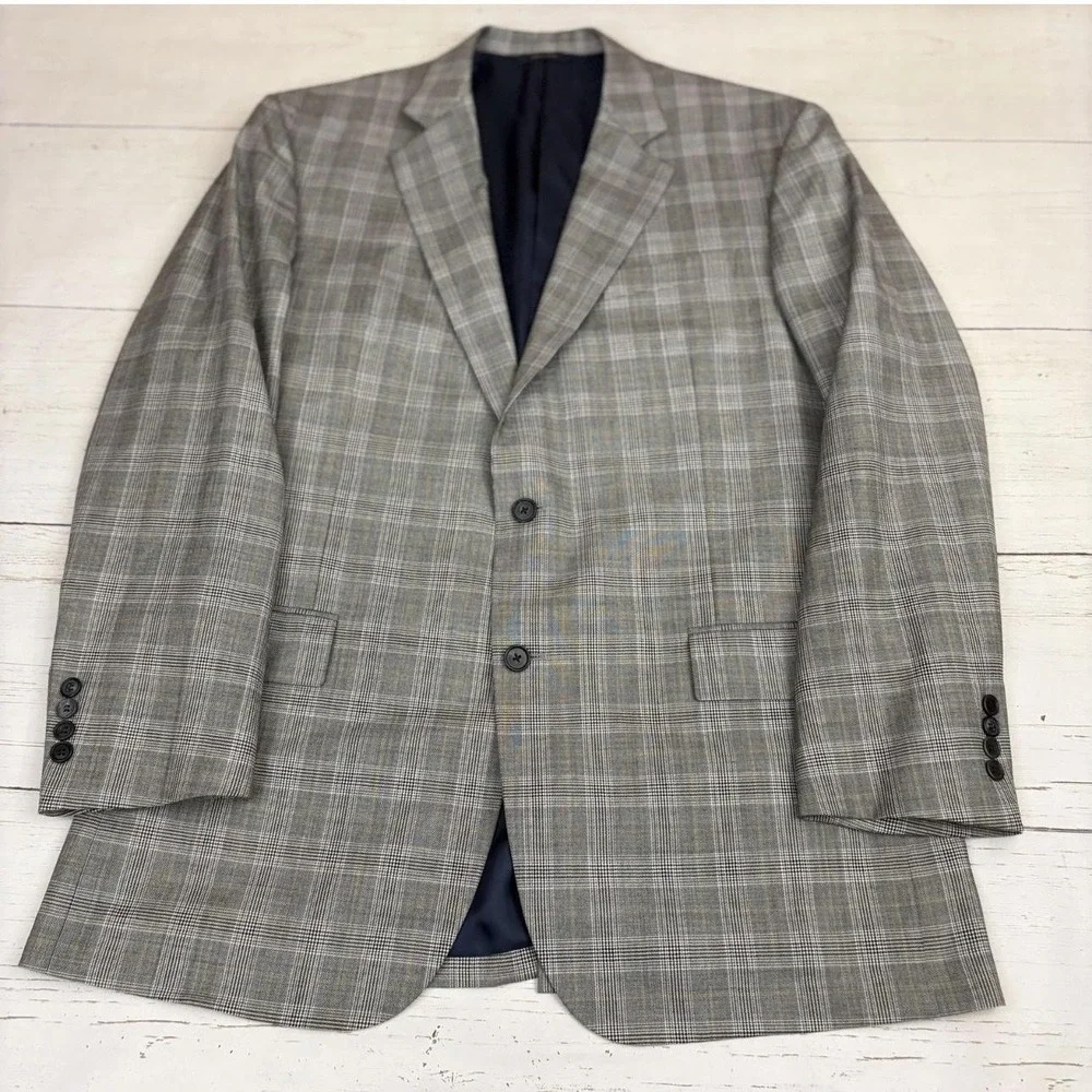 Brooks Brothers E Thomas Blazer 1818 Madison Mens 44L Plaid Wool Full Canvas